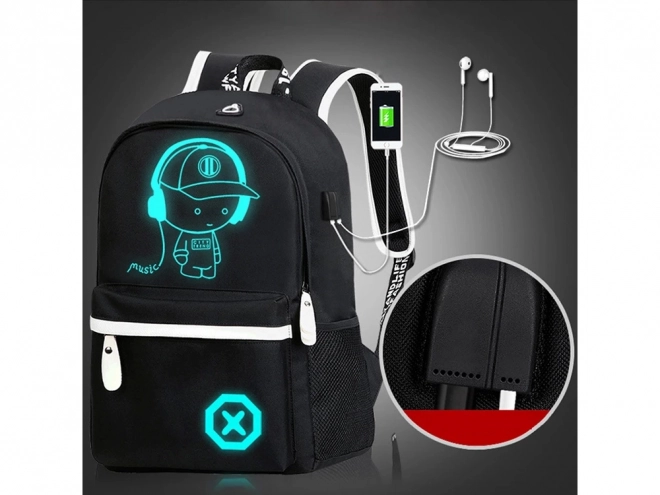 Cartable scolaire avec motif musical et USB