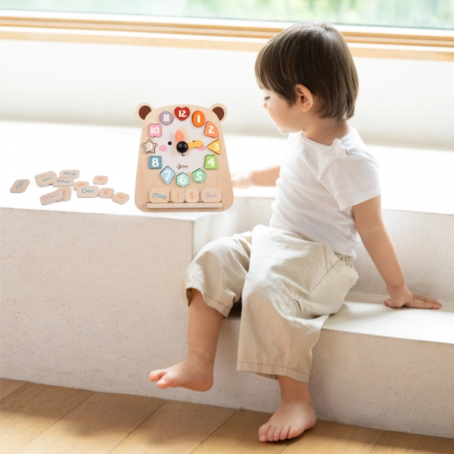 Horloge éducative en bois ourson Classic World 3‑en‑1 pour l’apprentissage de l’heure, du calcul et des dates