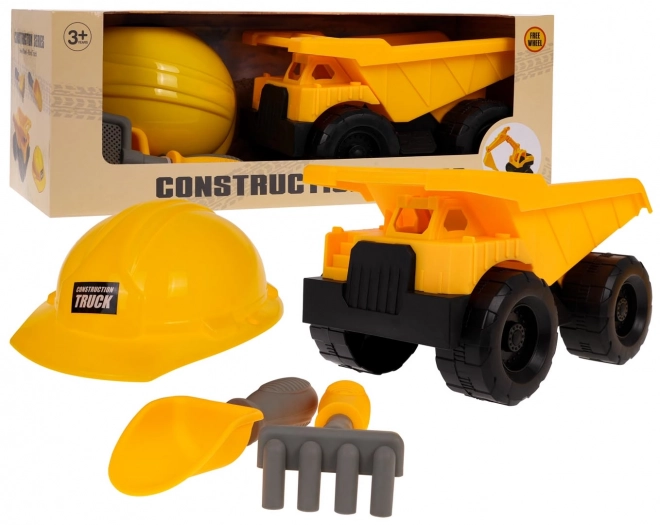 Véhicule de construction avec casque et accessoires