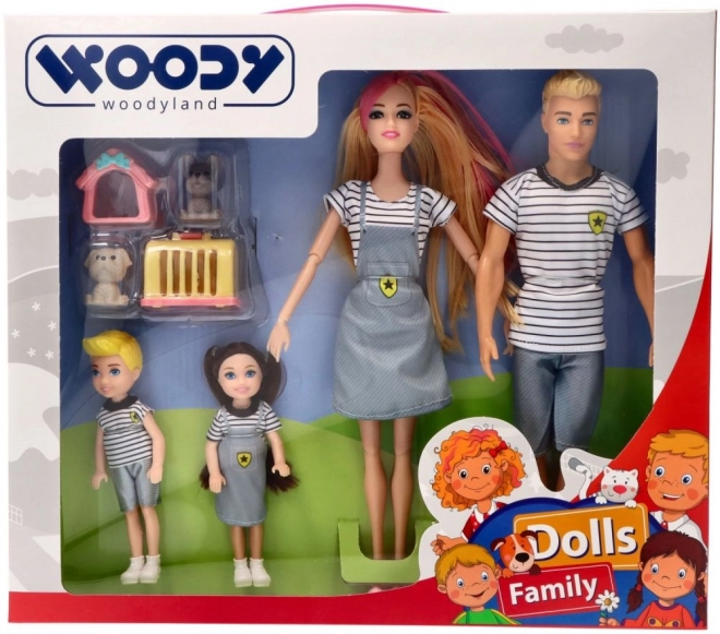 Woodyland Famille de poupées moderne avec animaux de compagnie
