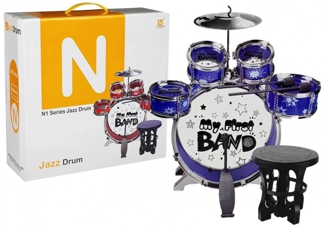 Grande percussion 5 tambours avec cymbales Chaise Cymbale Bleue
