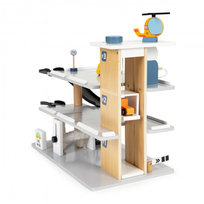 Garage en bois avec ascenseur et petites voitures ECOTOYS