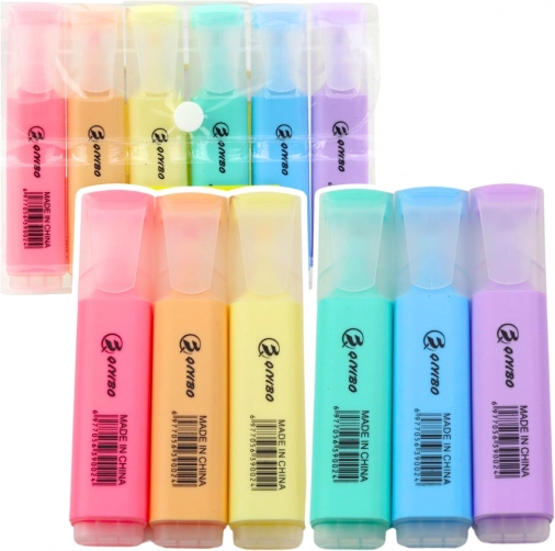 Set de surligneurs pastel en étui, 6 pcs