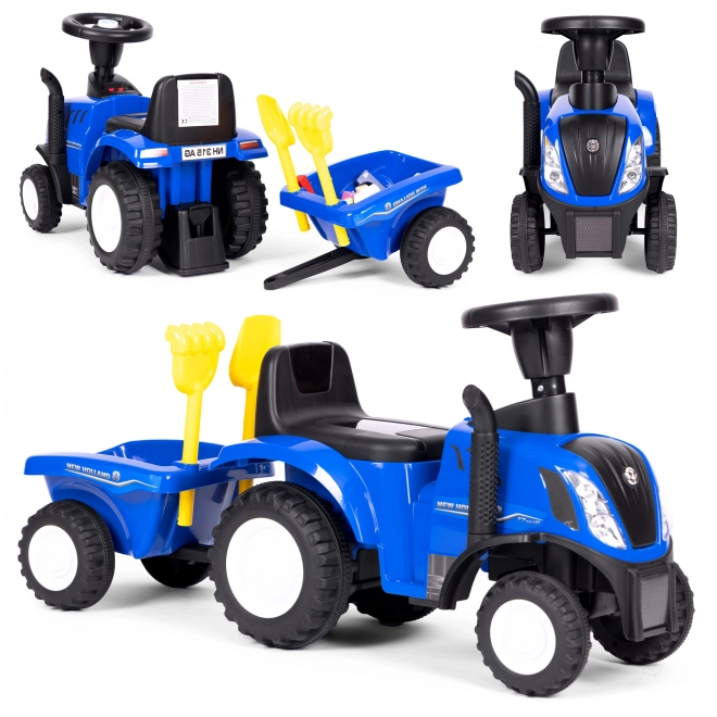 Tracteur pour enfants avec remorque, volant interactif, sons, couleur bleue
