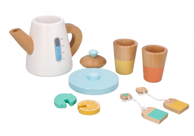 Service à thé en bois avec théière et tasses