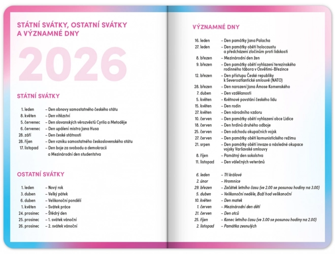 Agenda scolaire rose septembre 2025 – décembre 2026