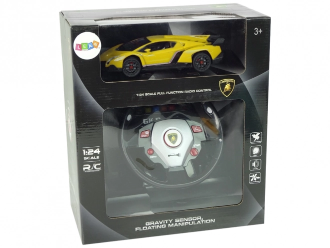 Voiture Lamborghini Veneno Jaune Télécommandée 2.4G avec Lumières Sonores