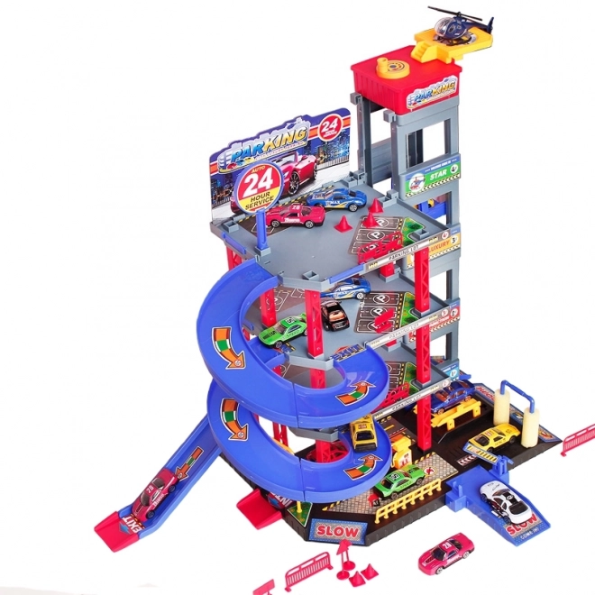 Garage multi-niveaux Woopie avec station de lavage et hélicoptère