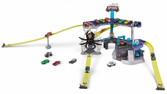 Circuit de voitures attaqué par l'araignée