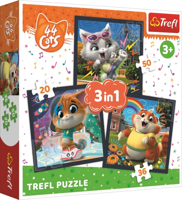 TREFL Puzzle 44 pièces : Rencontrez les chats 3 en 1 (20, 36, 50 pièces)