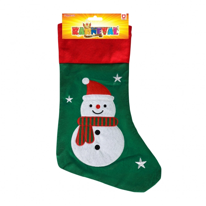 Chaussette de Noël verte avec bonhomme de neige
