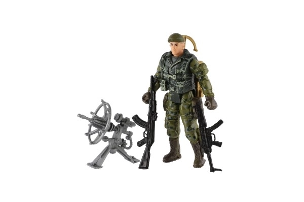 Set de soldats avec chien et accessoires 12 pièces en plastique dans un sachet 17x20x3cm