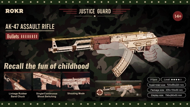 RoboTime 3D Puzzle mécanique en bois fusil d'assaut AK-47