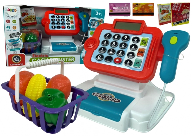 Caisse enregistreuse pour enfants avec calculatrice et panier de légumes