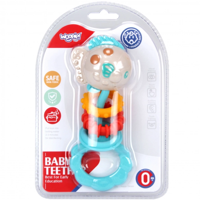 Jouet sensoriel coloré Woopie 2en1 hochet et anneau de dentition