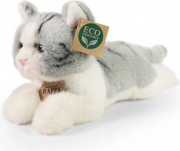 chat en peluche gris allongé 20 cm ECO-FRIENDLY