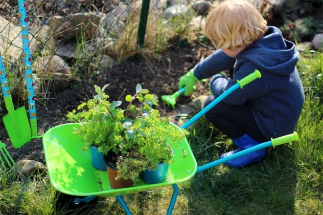 Petit pied Ensemble de jardinage avec brouette