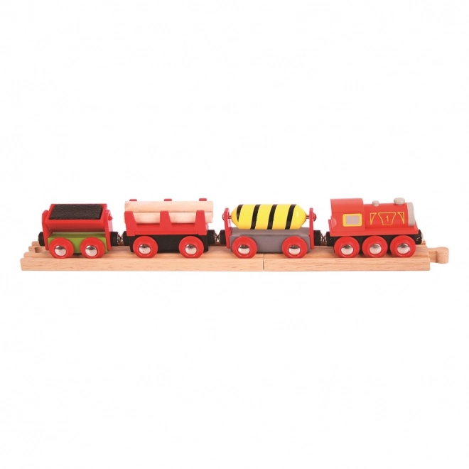 Bigjigs Rail Train de marchandises rouge + 3 rails