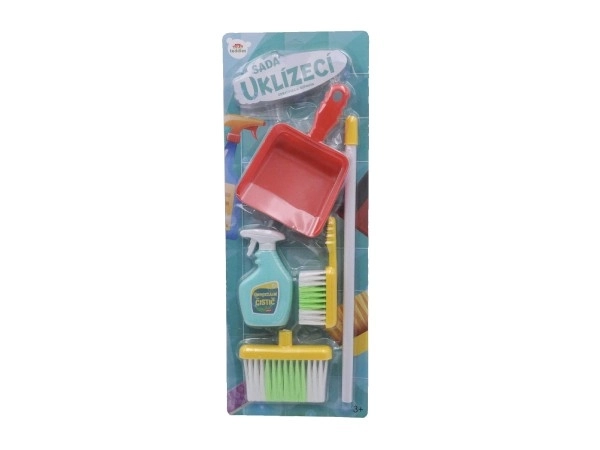 Kit de nettoyage / femme de ménage avec accessoires en plastique 5 pièces sur carte 21,5x57,5x5cm
