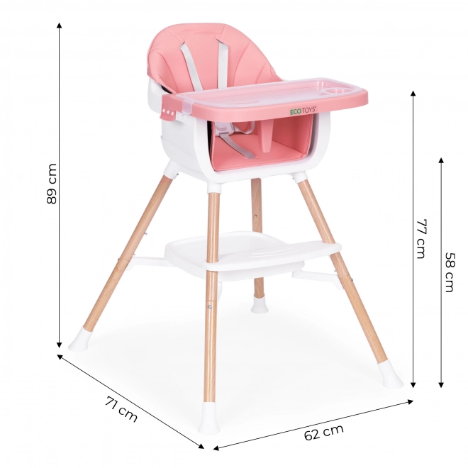 Chaise haute bébé 2en1 rose ECOTOYS