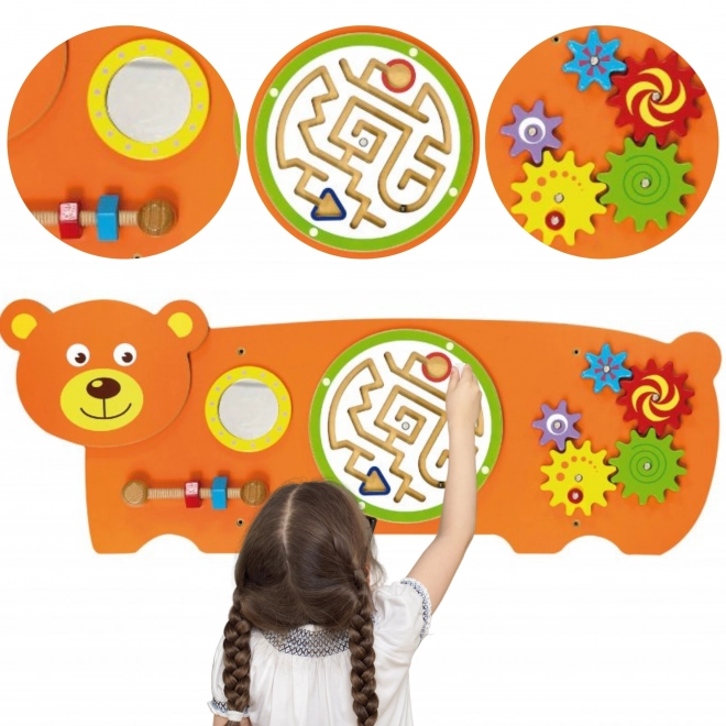 Plaque sensorielle murale en bois - ours