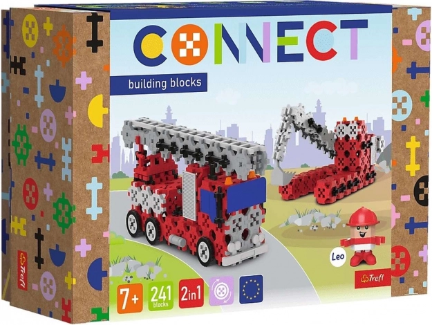 Jeu de construction Connect 2-en-1 : camion de pompiers et pelle à chenilles