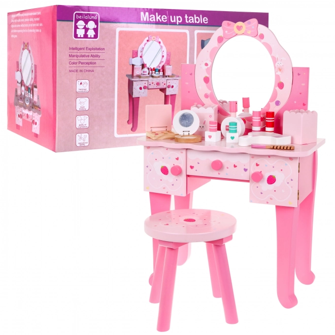 Coiffeuse en bois avec tabouret pour filles Salon de beauté à domicile Maquillage + accessoires