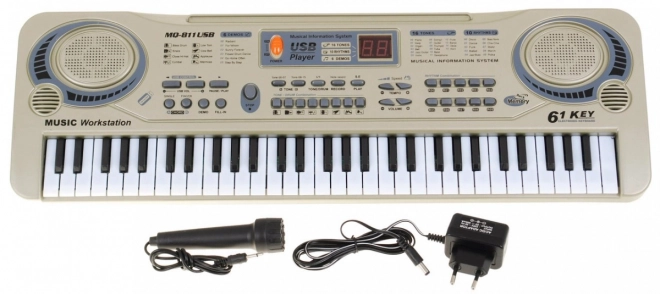 Clavier beige pour enfants 5+ Microphone + enregistrement + USB MP3 - modèle n° 811