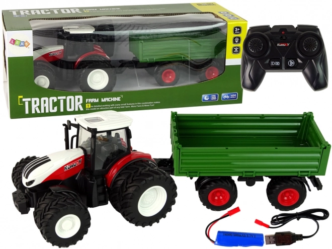 Tracteur télécommandé avec remorque 1:24 rouge-vert