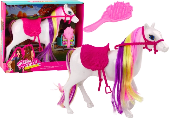 Cheval blanc à coiffer avec selle – figurine pour enfants