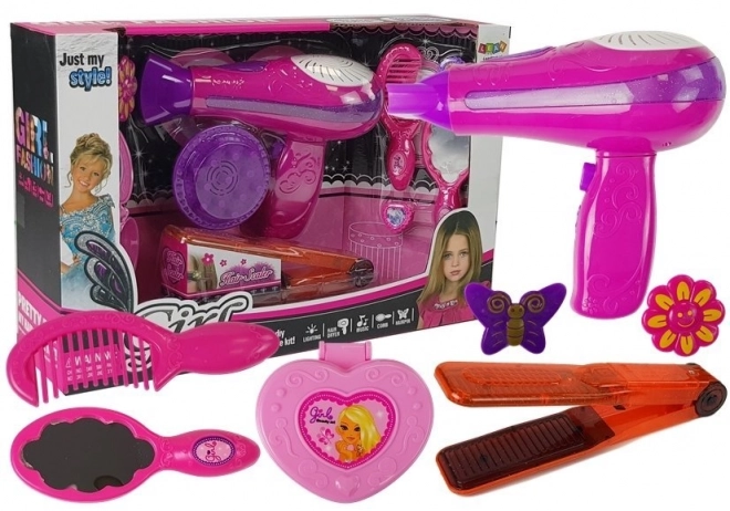 Kit cosmétique avec accessoires Sèche-cheveux Redresseur rose