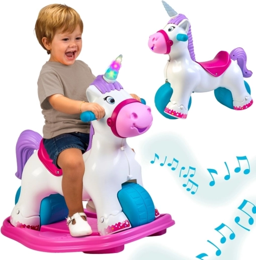 FEBER licorne à bascule interactive 2-en-1 – porteur pour enfants avec lumières et sons