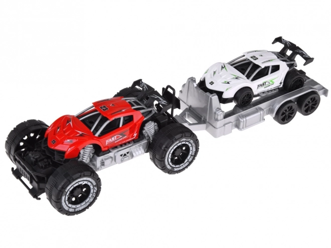 Voiture tout-terrain avec remorque et petite voiture de sport