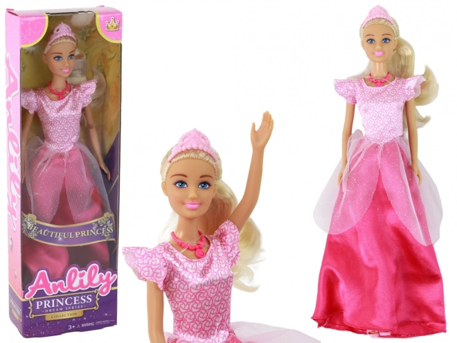 Poupée Anlily Princesse Blonde avec Tiare en Robe Rose