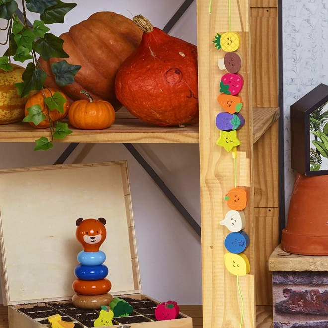Perles enfilables en bois fruits et légumes