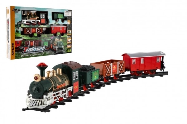 Train + 3 wagons avec rails 8 pcs à piles avec son et lumière en boîte 41x28x6cm