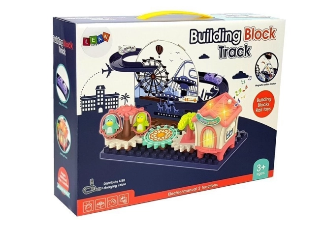 Jeu de constructions avec piste de course et engrenages à piles