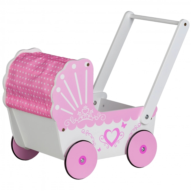 EcoToys Poussette en bois pour poupées Cœur Rose