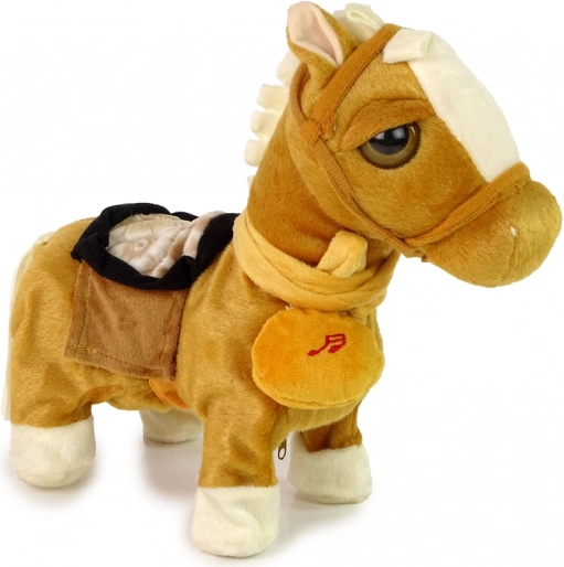 Cheval en peluche interactif brun clair avec musique