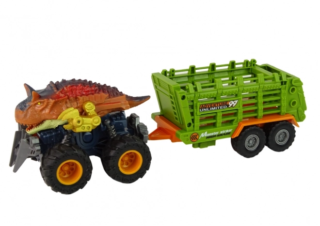 Véhicule dinosaure avec remorque et 4 figurines de dinosaures