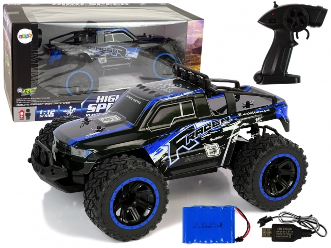 Tout-Terrain R/C 2.4 G amortisseurs 1:12 bleu