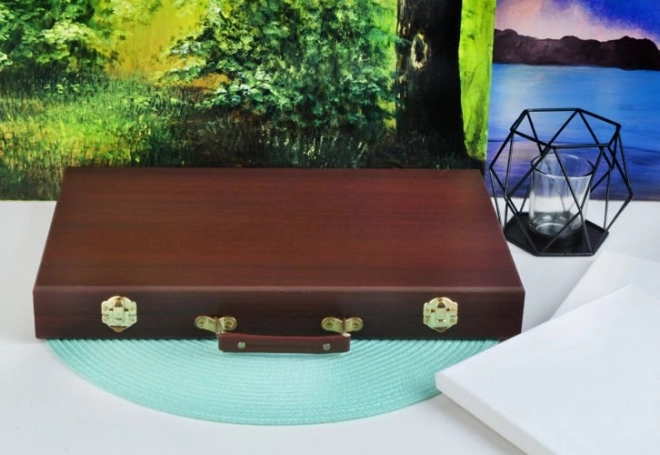 Grande boîte d'art en bois pour petits peintres - 81 pièces