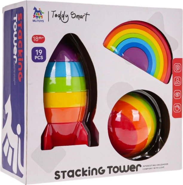 Kit sensoriel de construction pour enfants 19 pcs – fusée, arc-en-ciel et balle