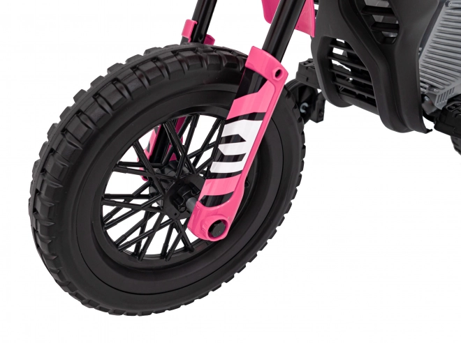 Moto électrique pour enfants rose avec panneau audio et fonction de démarrage libre