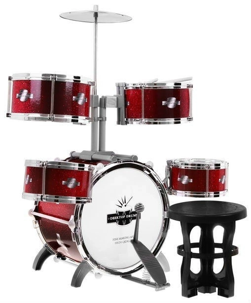 Batterie pour enfants - 5 tambours + Tabouret + Cymbales + 2 baguettes
