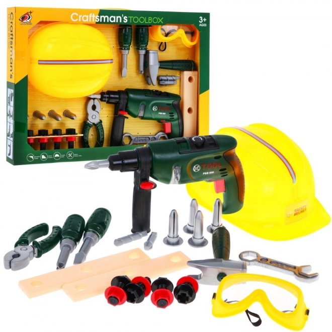Ensemble de petit constructeur pour enfants 3+ Tournevis électrique + casque et lunettes + outils