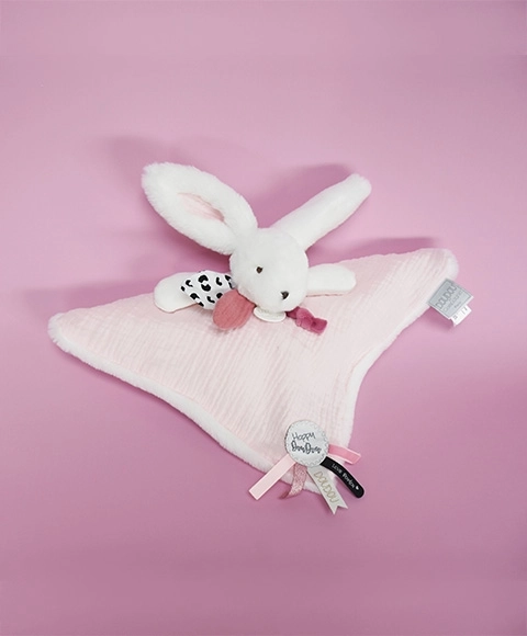Ensemble cadeau Doudou rose - lapin avec couverture carrée