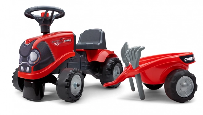Tracteur à pédales Baby Case IH rouge avec remorque