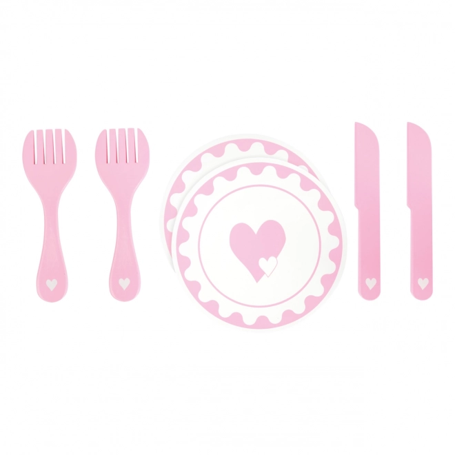 Ensemble de petites assiettes et couverts cœur