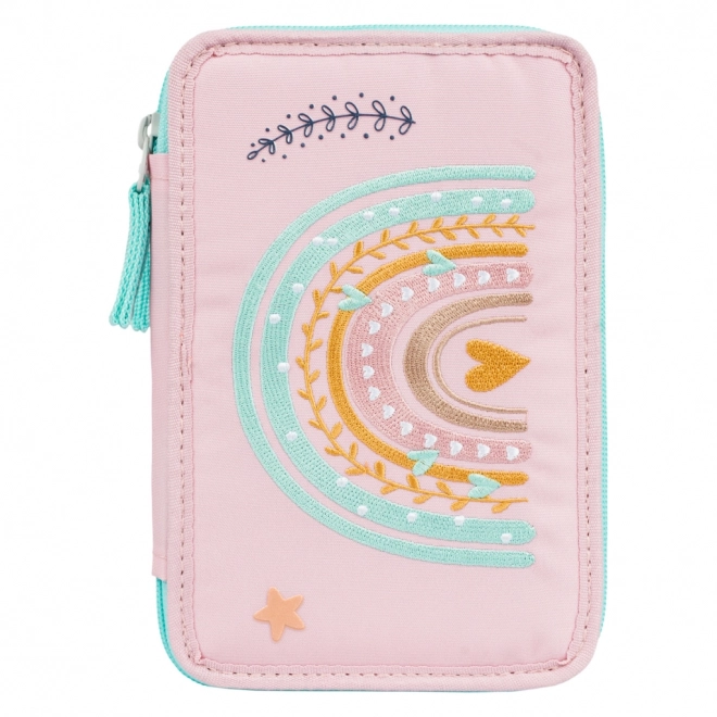 BAAGL Trousse d'école à trois étages Arc-en-ciel rose
